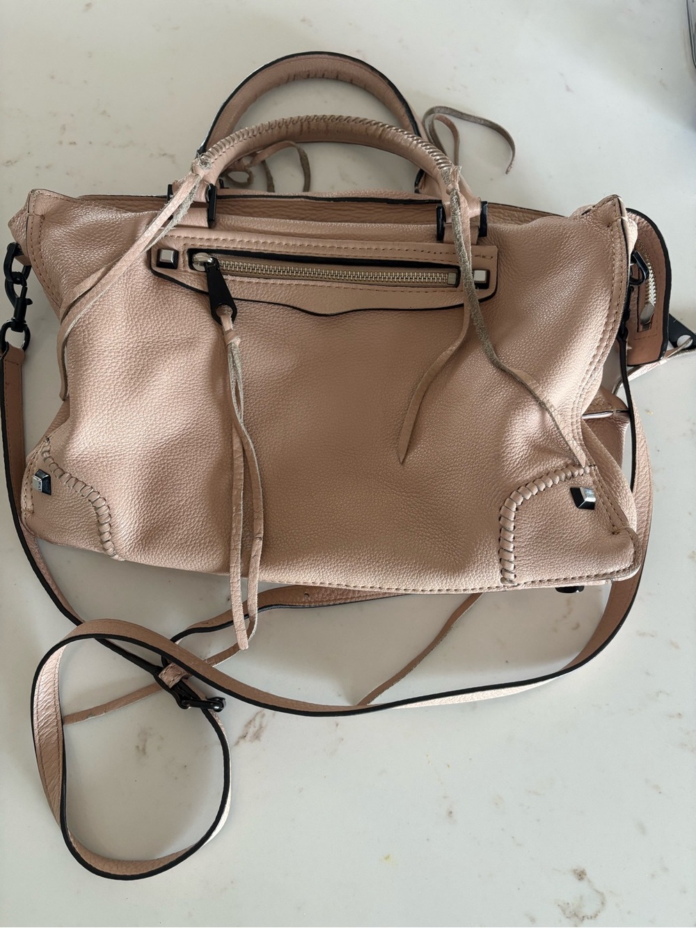 Rebecca Minkoff Regan Satchel in a light pink leather colorway